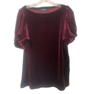 Lauren Ralph Lauren Crushed Velvet Burgundy Pullover Top Sz L